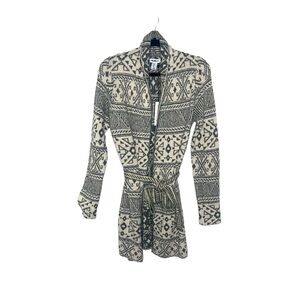 WILLIAM RAST Gray Aztec Design Cardigan Sweater with Belt M NWOT
